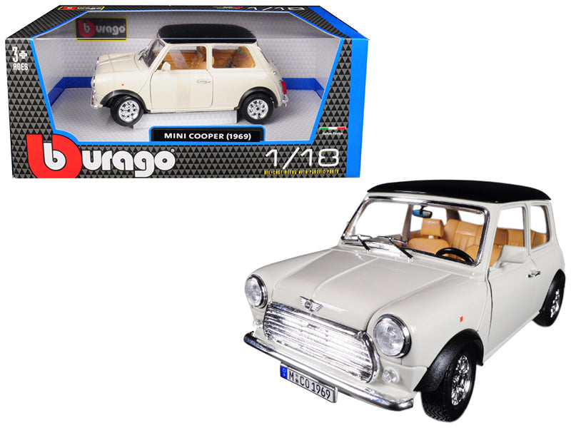 1969 Mini Cooper Beige with Black Top 1/18 Diecast Model Car by